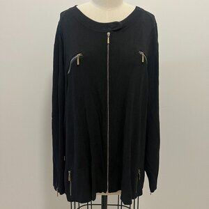 Catherines Black Long Sleeve Zip Front Pocket Sweater